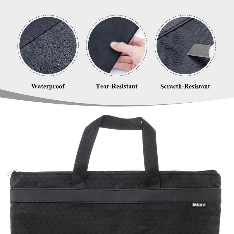 MG 12x15 in Large Zipper Pouch with Handle, A4 Foldable Lightweight Waterproof Oxford Document Storage Bag, File Organizer for Office Travel Books Papers Filing Folder – 1 Pack (Black) - Image 2